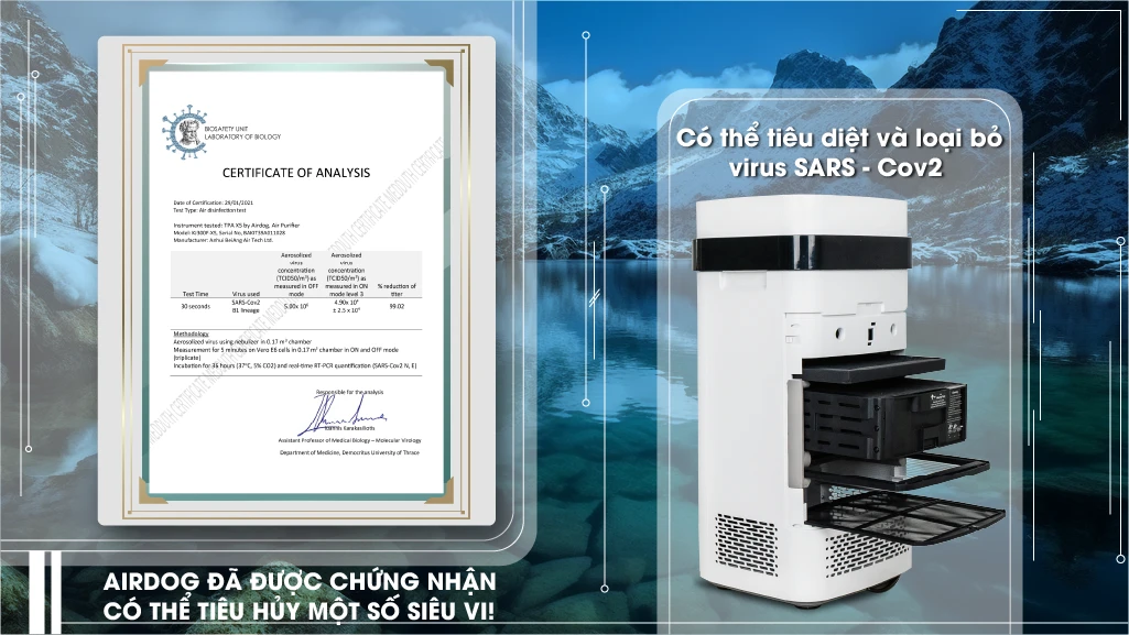 Giấy chứng nhận Airdog có thể tiêu hủy được một số siêu vi